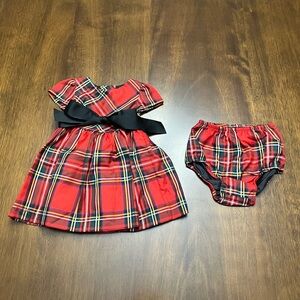 Raph Lauren Red Plaid Holiday Christmas Baby Dress 3M with Bloomers Diaper Cover